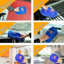 1只蓝色雪尼尔洗车手套，不刮伤手套，珊瑚绒清洁海绵，洗车刷，男士礼物，汽车配件，必备洗车布手套套装，易于清洁且高效 - 藍色 - 查看 2