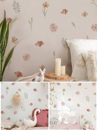 1pc Boho Flowers Wall Stickers Watercolor Bedroom Living Room Home Decor Art -Friendly Removable Decals PVC Murals Room Decor Wall Decor Personalised Stickers