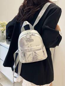 甜美风格时尚水墨画休闲新款女士迷你背包女士手提包，皮革牛津布多用途单肩包 - 彩色 - 查看 7