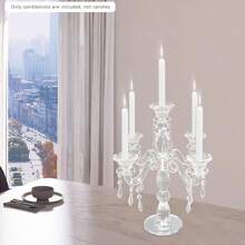 Crystal Candle Holder, Elegant 5-Arm Crystal Candelabra Candlestick Candle Holder, Multifunctional Tabletop Decoration Centerpiece For Home, Wedding, Event, Party, Festival (Clear) - Clear - View 2