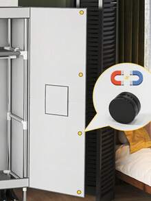 1pc New Portable Wardrobe Closet, Magnetic Double Door, Modern Minimalist Design, Steel Pipe Frame Structure, Reinforced Tube (19mm) Durable, Interior Hanging Rail & Multi-Layer Storage Shelves For Clothes And Daily Items, Suitable For Home, Bedroom, Apartment, Rental - Multicolor - View 7