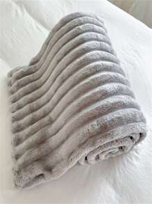 1 Stück Oversized gestreifte Decke, breite Streifen Ausschnitt Kunstkaninchenfell, Milchplüsch, Flanell Wurfdecke, Lässig Mittagsschlaf Decke, Büro Siesta kleine Wurfdecke