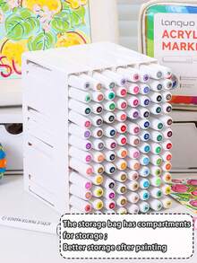 288/240/192/96色丙烯颜料马克笔套装，带收纳袋，学生艺术专业绘画软头马克笔，适用于纸张，可堆叠，可用于绘画、玻璃、防水人体彩绘，圣诞礼物，返校理想之选 - 彩色 - 查看 9