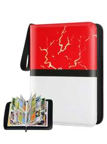 pokemon Libro de almacenamiento de tarjetas de intercambio, con 4 ranuras para tarjetas, puede almacenar hasta 400 tarjetas, incluye 50 fundas desmontables para tarjetas, libro portátil para coleccionar tarjetas, compatible con tarjetas Pokémon, cartas de juegos de intercambio y cartas deportivas, en color rojo y blanco.