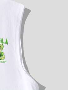 YUNCHIC - 男士休闲无袖背心，夏季轻便运动服，创意龙舌兰印花，圆领弹力打底衫，透气吸湿，健身训练外穿/内衣， - 白色 - 查看 7