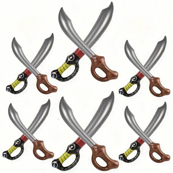12pcs Inflatable Sword Set Including 6 Coffee Colored Knives And 6 Pirate Swords, Costume Party Decorations Props Halloween