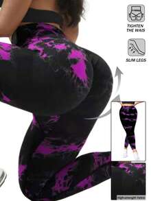 Plus Size Women Seamless High-Waisted Yoga Pants, Oversized Yoga Pants Are Very Fat, Can Be Worn With A High Waist And Nude. They Are 9/10 Plus Size Leggings, Yoga Pants And Leggings Yoga Pants Plus Size Plus Size Gym Clothes Tie-Dye - Cà vạt tím - Xem 4