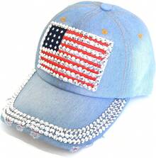 S.American Flag Baseball Cap Sparkle Rhinestone USA Flag Deim Hip Hop Hat - 3c - View 1