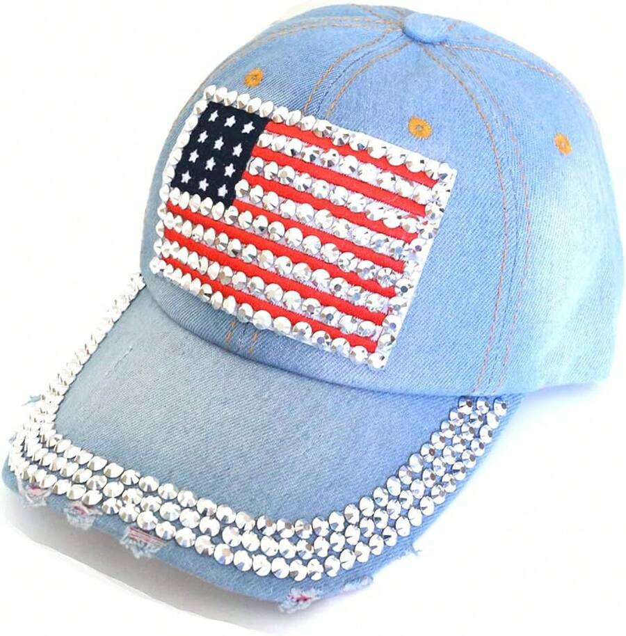 S.American Flag Baseball Cap Sparkle Rhinestone USA Flag Deim Hip Hop Hat - 3c - View 1