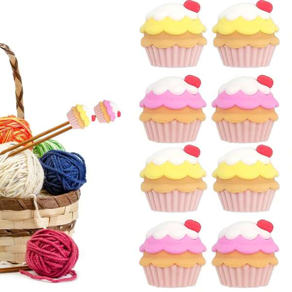2-6PCS Silicone Cake Shaped Knitting Needle Point Protectors, Silicone Stitch Stoppers, Non-Slip Needle Tip Cap, DIY Craft Tools, Knitting Supplies, Crochet Hook Accessories, Cute Gift For Knitting Enthusiasts & Beginners