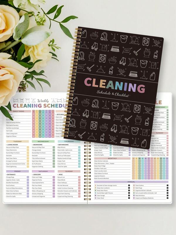 1pc ADHD Cleaning Planner,Home Cleaning Schedule,Weekly,Monthly,Yearly Cleaning Checklist,Declutter,Family Chore Chart,40 Pages,School Supplies,Back To School