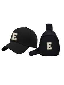 Set de 2 gorras de béisbol para niños: Gorra de camionero con estampado de 26 letras + Bolsa de pecho, sombrero de sol casual y elegante, monedero mini conveniente, adecuado para niños y niñas de vuelta al colegio, actividades al aire libre, viajes de vacaciones, regalo de cumpleaños - Negro - Ver 7