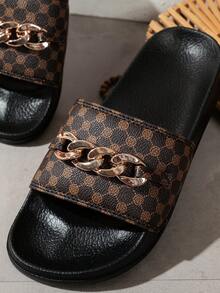 1 Pair Women Solid Color Geometric Pattern Fabric Slippers, Suitable For Beach, Party, Commuting, Holiday At Home - Brown - View 7