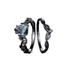 2pcs Women's Fashionable Zirconia Gun-Black Matching Rings, Personalized Jewelry
