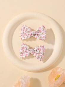 2 piezas Pinzas para el cabello con moño de niña con estampado floral, pasadores para el cabello con flor simple y linda, accesorios de moda para el cabello para volver a la escuela