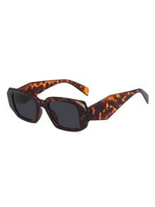 نظارة بإطار بني بطبعة نمر بشكل متعدد الأضلاع بطراز رجعي، مناسبة للتصوير الشارعي والقيادة والسفر والاستخدام اليومي