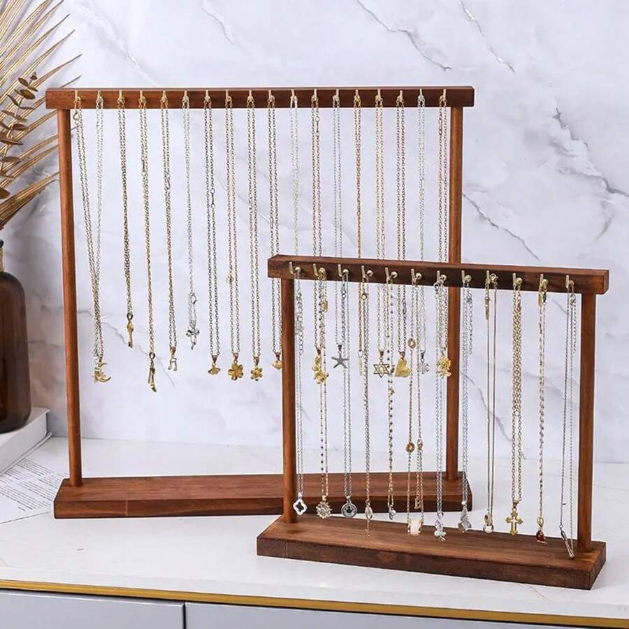 Soporte de exhibición organizador de joyas, estante de madera maciza para colgar collares, encimera para cadenas, pendientes, pulseras, escaparate, estante de almacenamiento - Ganchos S-24 - Ver 1