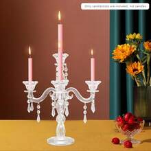 Crystal Candle Holder, Elegant 5-Arm Crystal Candelabra Candlestick Candle Holder, Multifunctional Tabletop Decoration Centerpiece For Home, Wedding, Event, Party, Festival (Clear) - Clear - View 3