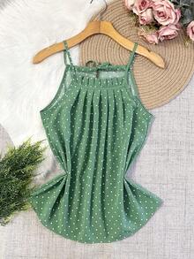 Polka Dot Tank Top With Tie At The Back, Women's Fashion - Màu xanh Bạc hà - Xem 1
