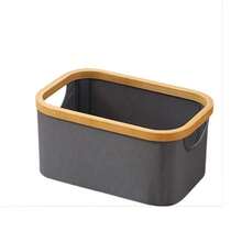 1pc Uncovered Fabric Foldable Handled Storage Basket, Tabletop Desktop Organizer Bin For Bedroom Laundry Closet, Large Capacity Toy Clothing Container With Portable Design - Grey - View 10