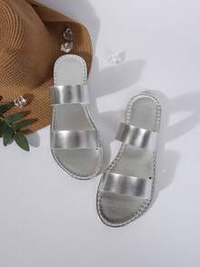 Women's Flat Fashion Casual Gold Beach/Home/Outdoor/Party Leather Sandals/Slippers - Silver - View 5