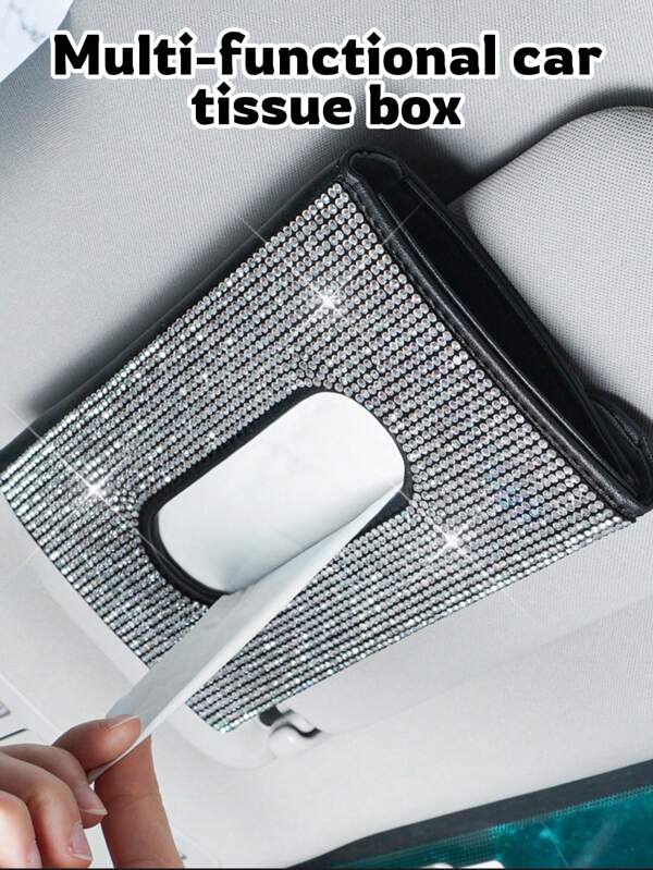Boîte à mouchoirs pour pare-soleil de voiture, avec décoration de strass (mouchoirs inclus)