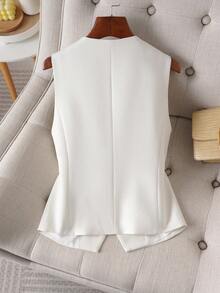 女士纯色背心，V领外套，修身显瘦，春秋季时尚通勤风，夏季百搭白色 - 白色 - 查看 2