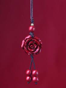 1pc Rose Flower Lucky Charm Pendant With Amethyst Jasper Stone Mobile Phone Strap