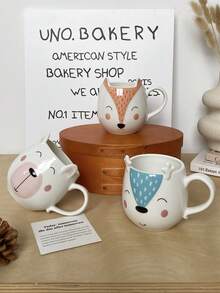 1 件手绘陶瓷杯，带有猫头鹰、狐狸、鹿、熊等可爱动物图案，创意卡通风格杯子，适用于家居装饰、咖啡拿铁杯、早餐牛奶和燕麦碗、礼物和情侣杯 - 彩色 - 查看 8