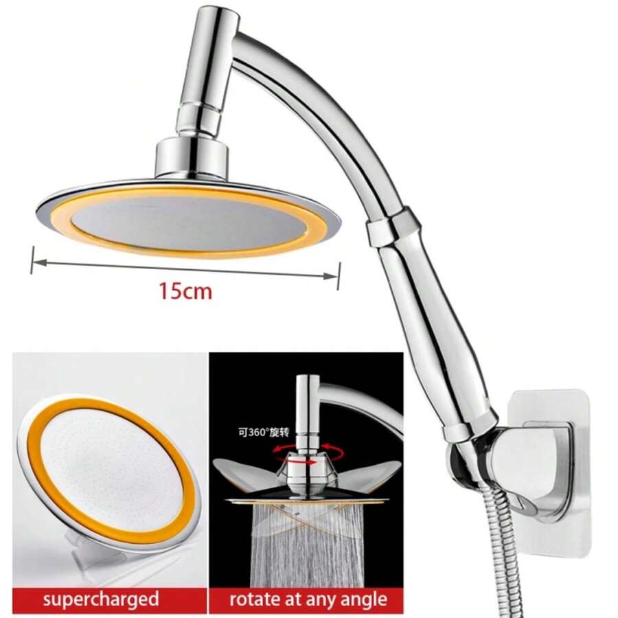6 Pulgadas Alta Presión Rotación de 360 Grados Gran Rociador de Lluvia Redondo Grande Accesorios de Cabezal de Ducha de Mano para Baño Grifo Spa - manguera de soporte de ducha - Ver 1