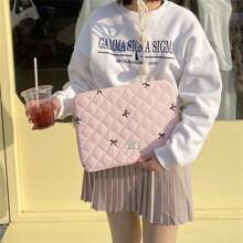 Cute Lingge Embroidered Bow Tablet Bag Laptop Bag Compatible With Macbook Full Of Girl Hearts
