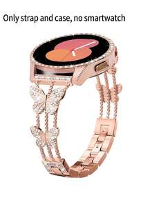 Huastonband 二合一套装：1) 玫瑰金镀硬质材料宝石水晶屏幕保护膜外壳，兼容 Galaxy Watch 3/4/5/6 系列 40mm/44mm/45mm；2) 可调节宝石水晶蝴蝶形金属表带，适合 Galaxy Watch 3/4/5/6/7 系列，青春时尚女性设计 - 玫瑰金 - 查看 8