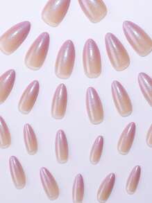 Unghie finte a mandorla, 30 pezzi, glitter viola sfumato, copertura totale, stile dolce, include 1 gel in gelatina e 1 lima per unghie, adatte a donne e ragazze per l'uso quotidiano, abbinamenti alla moda.