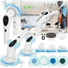 Electric Rotary Floor Scrubber, Cordless Bathroom Tub Cleaning Brush With Long Handle And 6 Replaceable Cleaning Brush Heads, 50 Minute Run Time, Bathtub And Floor Tile 360 Powerful Floor Scrubber, 2 Speeds With Adjustable And Removable Handle For Bathroom, Kitchen And Car,Halloween Gifts - màu xanh lá - Xem 10