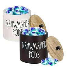 1pc Round Dishwasher Pod Holder, Dishwasher Tablet Container Storage For Kitchen Decor And Accessories, Wood Laundry Detergent Pods Container With Lid, Kitchen Storage Container For Laundry Pods - Multicolor - View 8