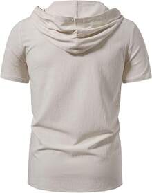 S.Men's Cotton Vintage Hooded Design Short Sleeve Lace Up Shirts Renaissance Medieval Costume - Yellow - View 3