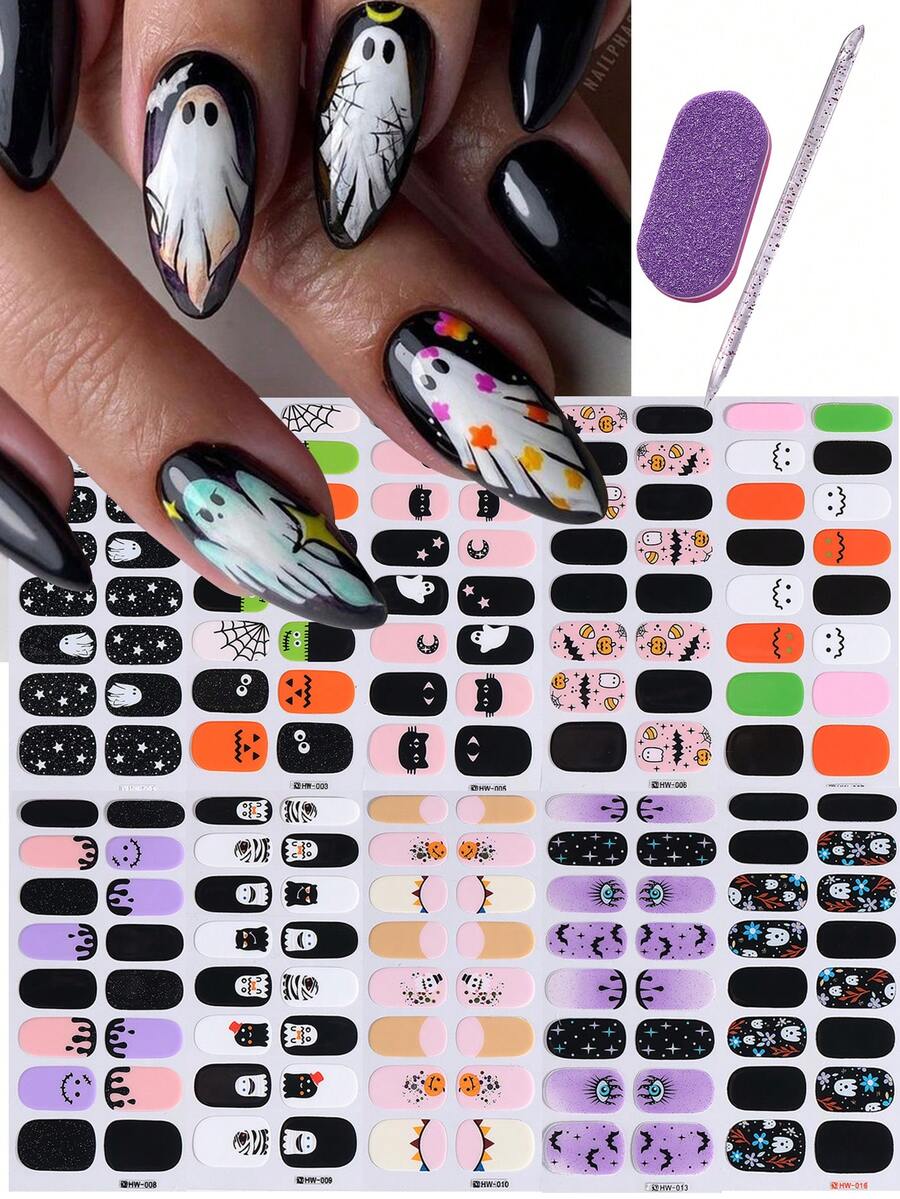 10 Sheets Halloween Nail Polish Strips Set Full Wraps DIY SelfAdhesive