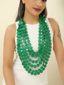 1pc Handmade Multilayer Wooden Bead Necklace, Exaggerated Bohemian Style For Party, Beach, Holiday Usage
