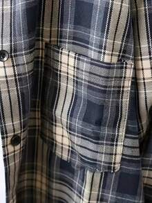 Plus Size Casual Plaid Front Button Pocket Shirt, Autumn - Blue - View 2