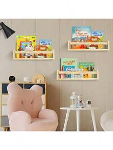 2Pcs Bookshelves Wall Mounted Floating Shelves For Wall,Wall Bookshelves,Baby Nursery Decor, Solid Wood Wall Mounted Shelves For Books, Toys And Decor Storage