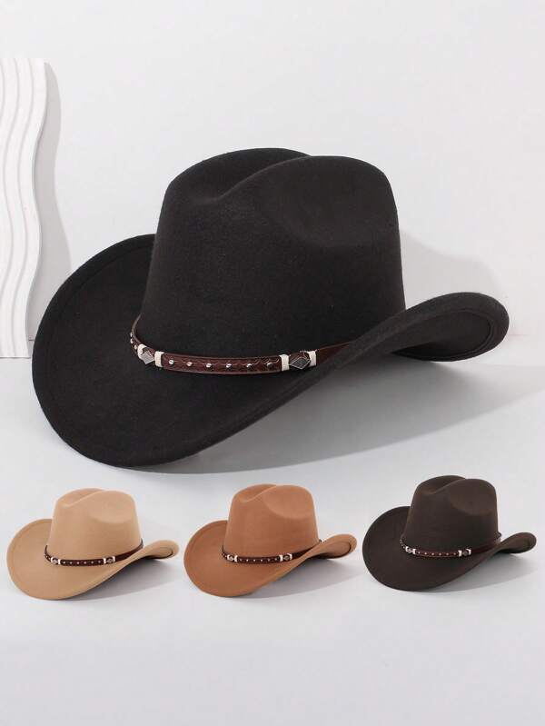 1 Pieza Sombrero de Vaquero Occidental para Hombres y Mujeres, Sombrero de Fieltro Fedora Cowgirl Cowboy con Hebilla de Cinturón