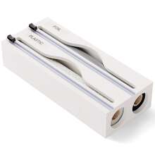 1pc 33.2*14*7cm Bamboo Wrap Dispenser, Aluminum Foil And Cling Film Storage Box, 2-Compartment Cling Film Cutter, Natural Rectangle Shaped For Cutting Cling Film And Aluminum Foil, Suitable For Kitchen - Back To School