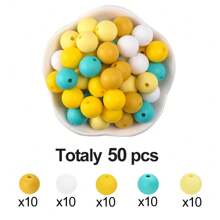50 Peças Kit de Contas de Silicone Neon - Contas Redondas Vibrantes de 12/15mm em Conjunto Misto, Acessórios Artesanais de Joias DIY, Contas Decorativas de Moda para Caneta, Pulseira, Colar, Chaveiro e Presentes Criativos de Uso Múltiplo
