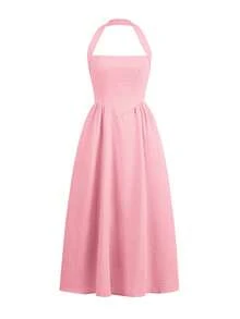 Đầm nữ Unadoll hở lưng, dây mảnh, khóa kéo, kiểu dáng thanh lịch thường ngày, phù hợp cho đi biển, kỳ nghỉ, hẹn hò, lễ hội âm nhạc, ngày Valentine, sinh nhật và các dịp khác. - Hồng - Xem 3