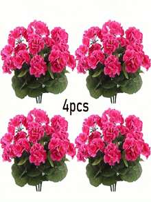 4 peças de gerânios artificiais vibrantes, buquês de begônias simuladas, arbustos de flores artificiais de plástico, decoração de casa em estilo nórdico, adequados para decoração de casamento, jardins internos e externos, pátios, varandas, terraços, decoração de vasos de flores suspensos | Plantas de baixa manutenção | Decorações de flores sazonais | Plantas artificiais para áreas externas | Decoração de Natal