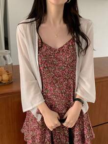 1pc Women Lightweight Long Sleeve Chiffon Cardigans, Delicate Shawl-Style Outerwear, Suitable With Dress - Multicolor - View 3