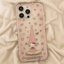 Sanrio Funda para teléfono compatible con iPhone 16, de concha única con degradado rosa en forma de estrella, adecuada para gatos, de doble capa para iPhone 15 Pro Max, nueva funda antideslizante de 14 Pro Max para mujeres con iPhone 13 Pro, de armazón duro