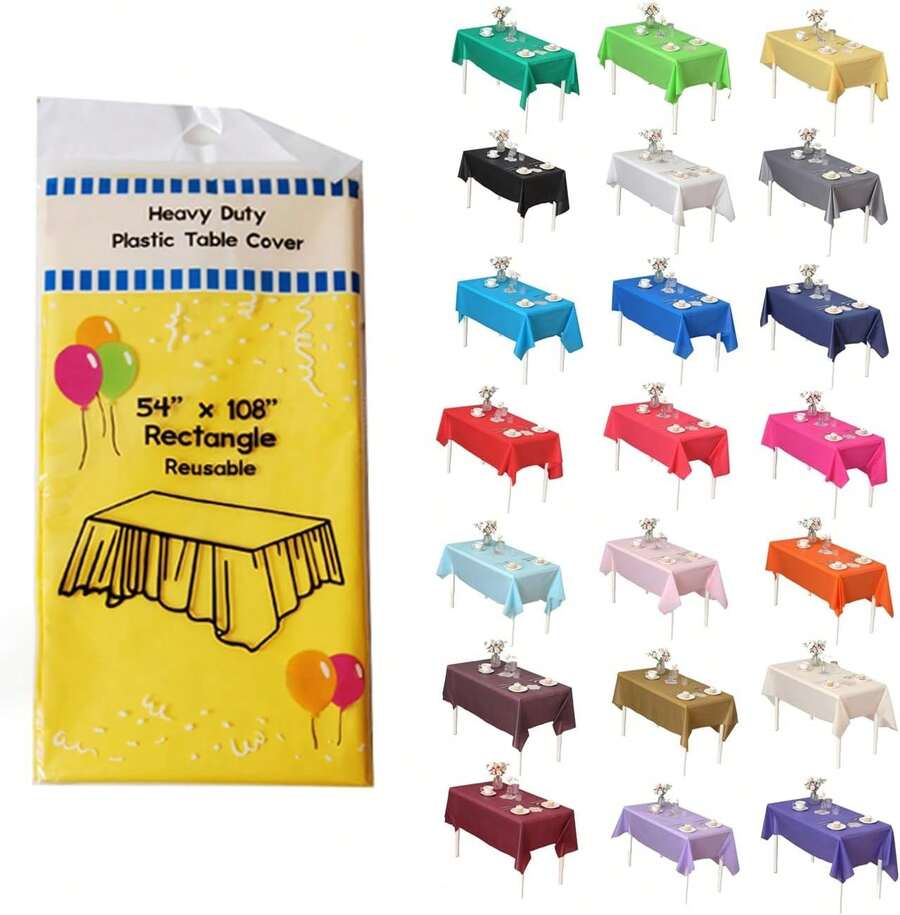 (12-Pack Heavy Duty Plastic Table Covers Tablecloth (Reusable) (Rectangle 54" X 108", Yellow) - 芥末黃 - 查看 1