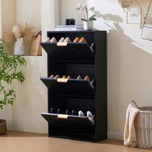 Shoe Rack Narrow With 3 Flaps, Shoe Cabinet, Shoe Cabinet White Shoe Chest For Hallway Living Room, Black, Dimensions: 60 X 24 X 114 Cm