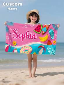 1PC Customized Name Ocean Beach Towels, Personalized Kids Beach Towel For Girls Boys, Outdoor Travel Swimming Accessories, Multiple Sizes Available - Style 1 - View 1